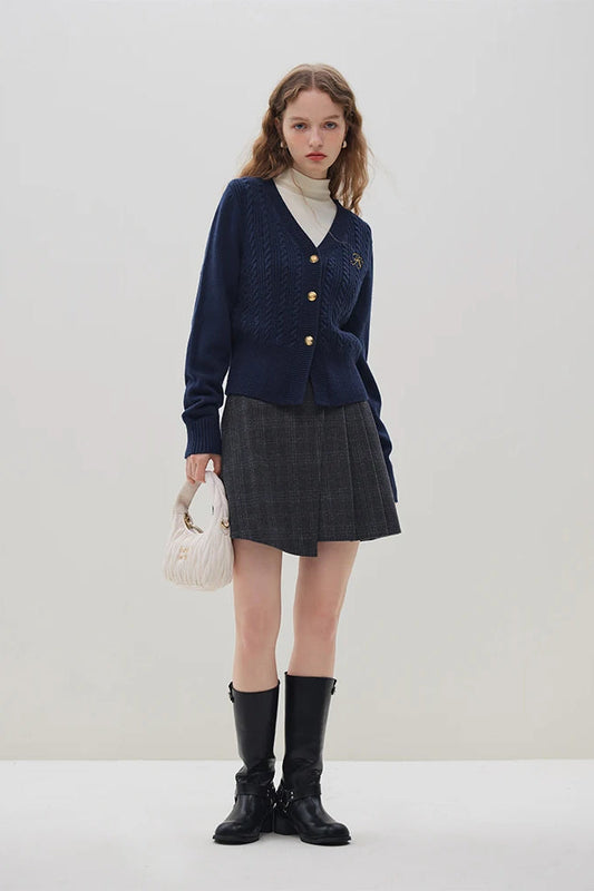 Chic Embroidered Cable Knit Cardigan