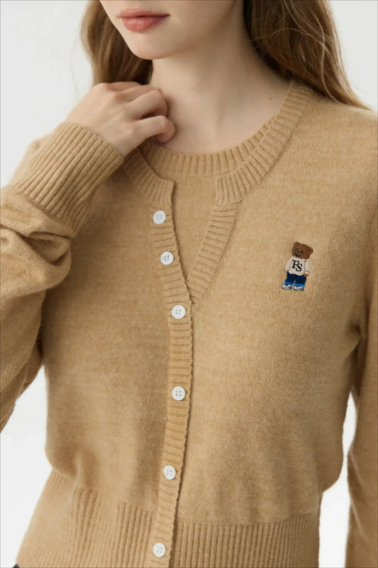 Wool Blend College Style Cardigan