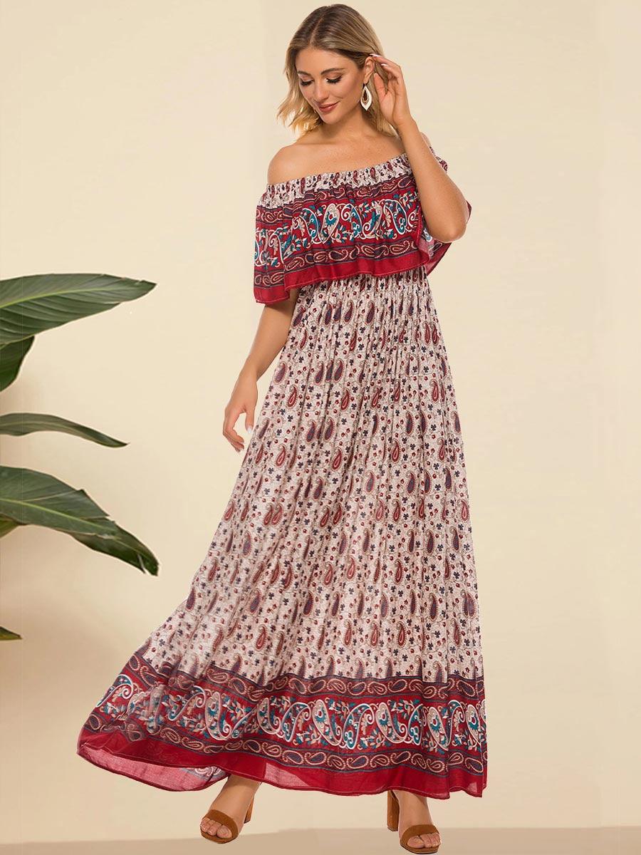 One-shoulder Short-sleeved Travel Dress - Trendha