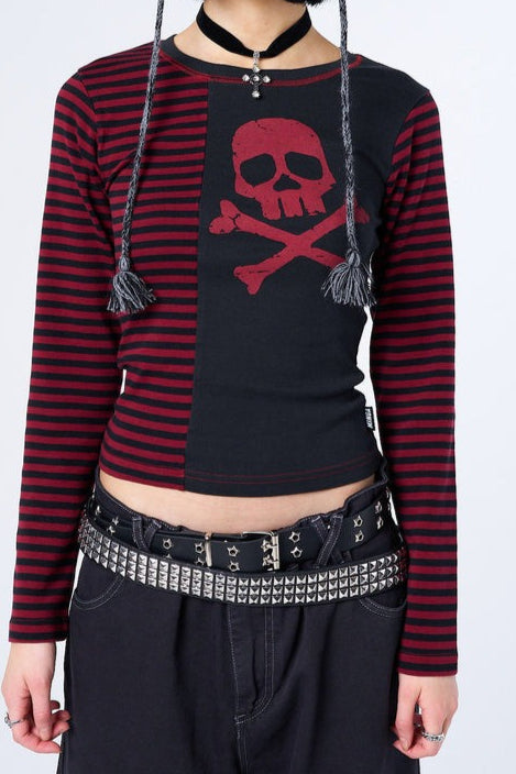 Gothic Skull Stripe Crop T-Shirt