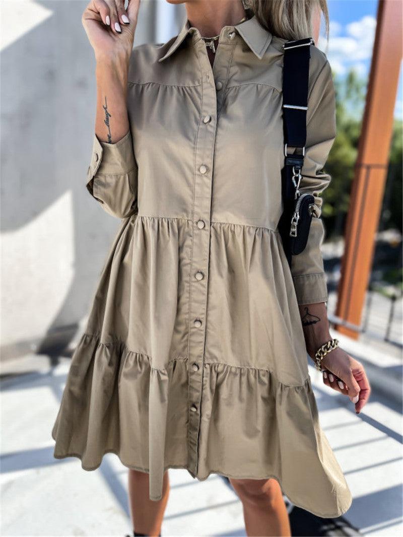 Women's Solid Color Loose Temperament Shirt Dress - Trendha