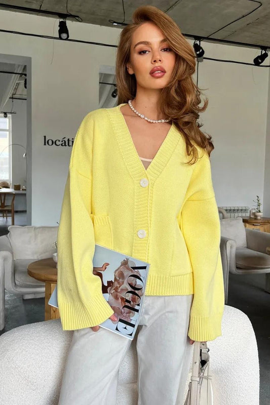 Loose Fit V Neck Cardigan Sweater