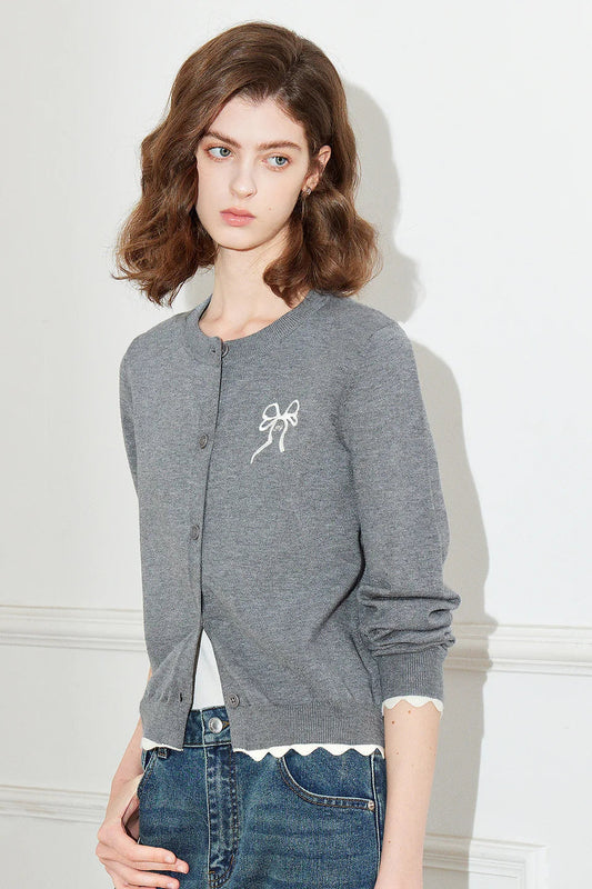 Bow Print Knit Sweater Cardigan