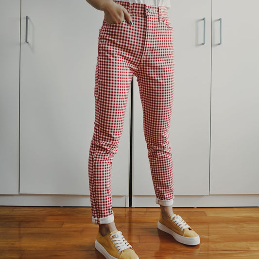 Gingham Skinny Jeans (Red/White)