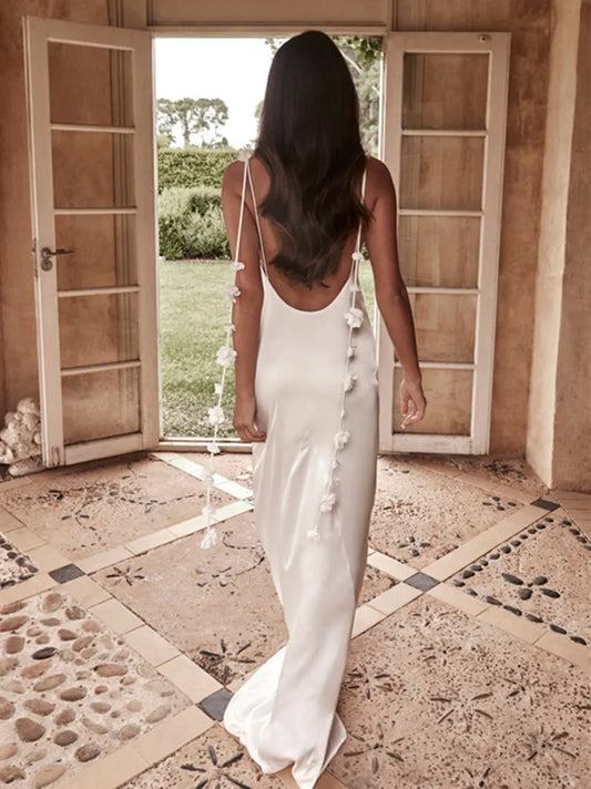 Color Flower Tassel Sleeveless Sling Cocktail Summer Party Club Backless Long Maxi Dress