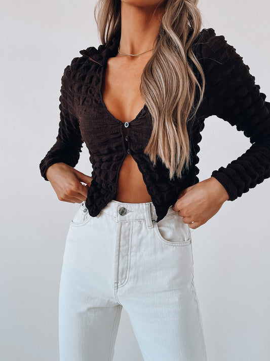 SALE :Marita Long Sleeve Bubble Crop Top
