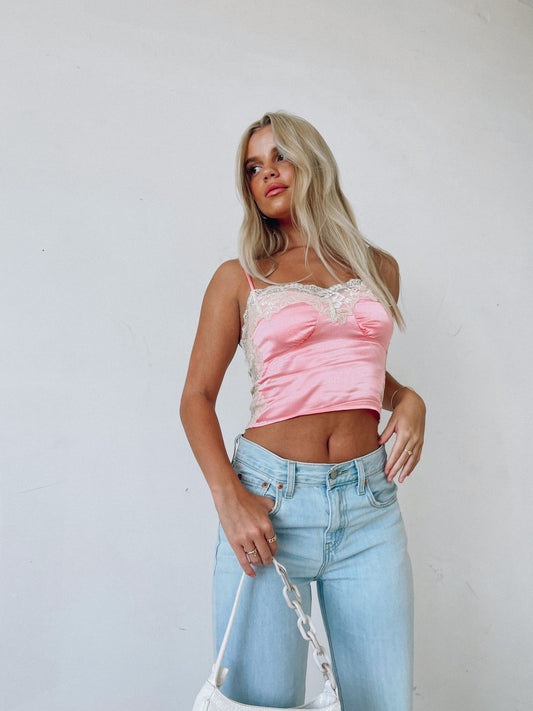Pink Satin Lace Cami