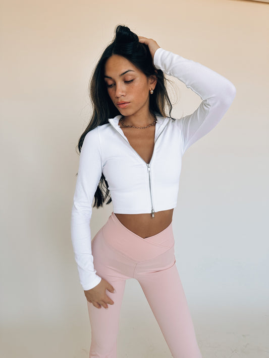 Brooks Front Zipper Crop In White
