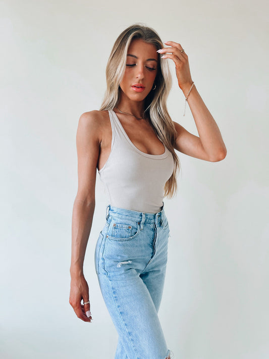SALE :Basic Ribbed Khaki Bodysuit