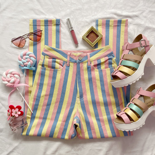 Candy Pastel Stripe Mom Jeans (Blue/Pink/Yellow)
