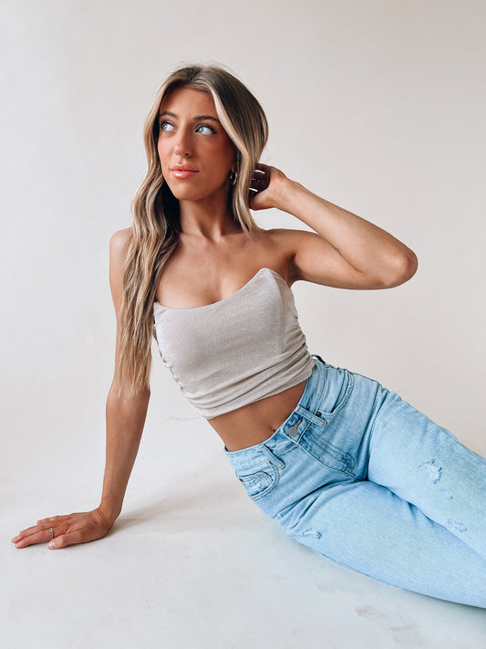 Taupe Ruched Fitted Crop