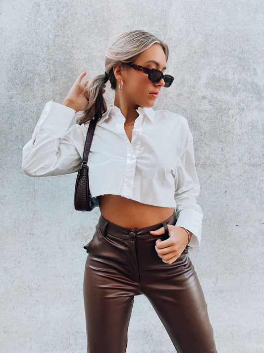 SALE :Steevie Distressed Cropped Button Up