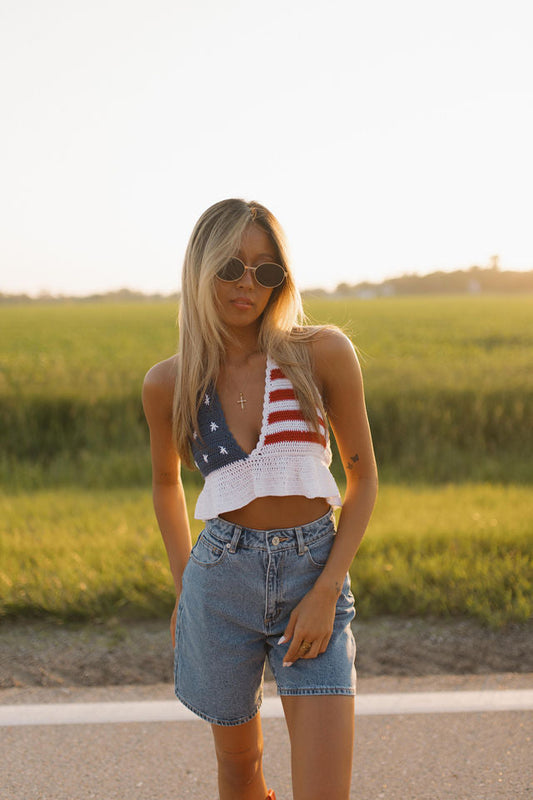 Pearl Stars and Stripes Crochet Top